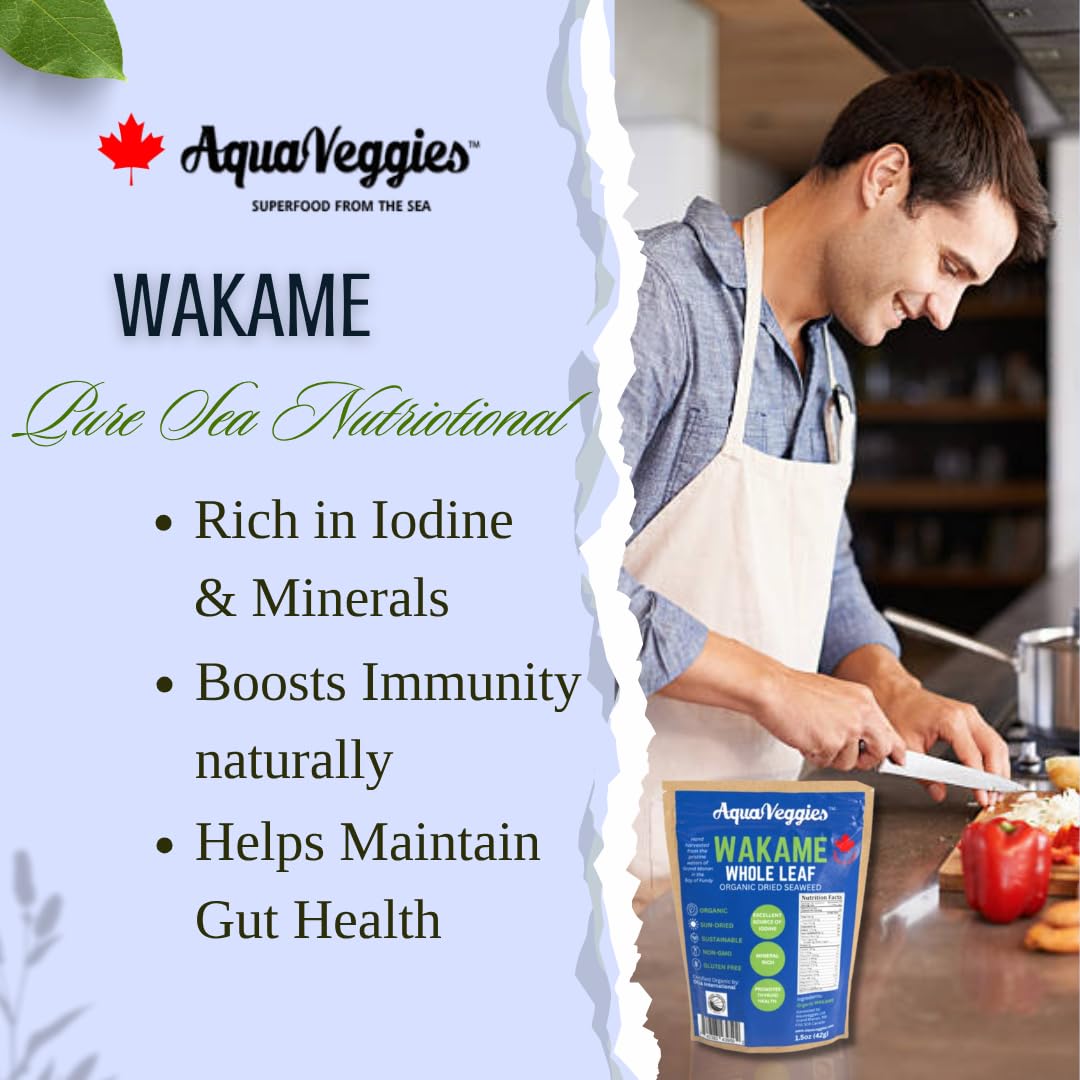 Organic Whole Leaf Wakame (Alaria) - Wild Atlantic Dried Seaweed - Ideal for Miso Soup, Salads, Ramen & Broth - Vegan, Keto, Paleo, Gluten-Free
