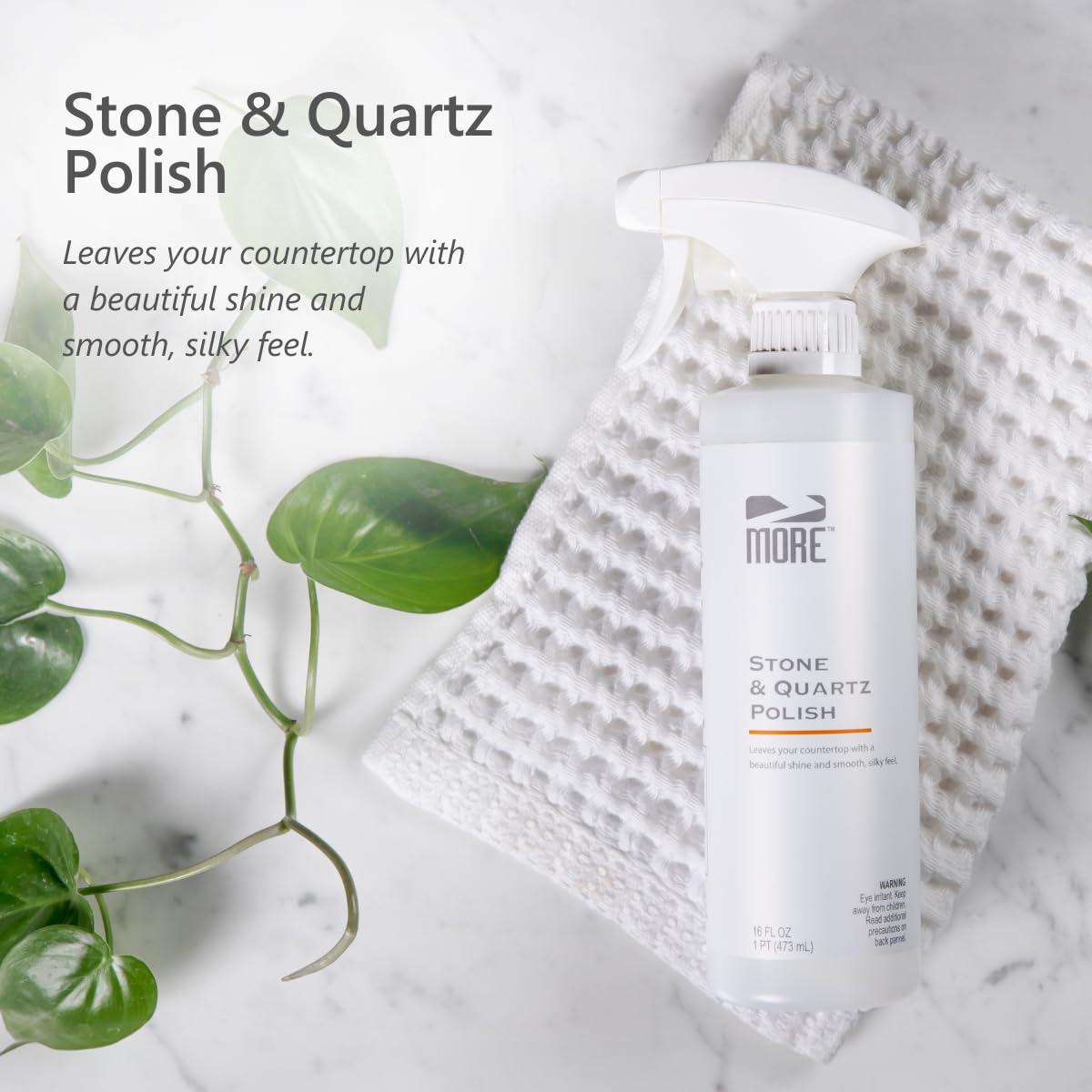 MORE - Stone & Quartz Polish - For Granite, Marble, & Natural Stone Countertops - Spray & Wipe Streak-Free - Water-Based Formula - Marble & Granite