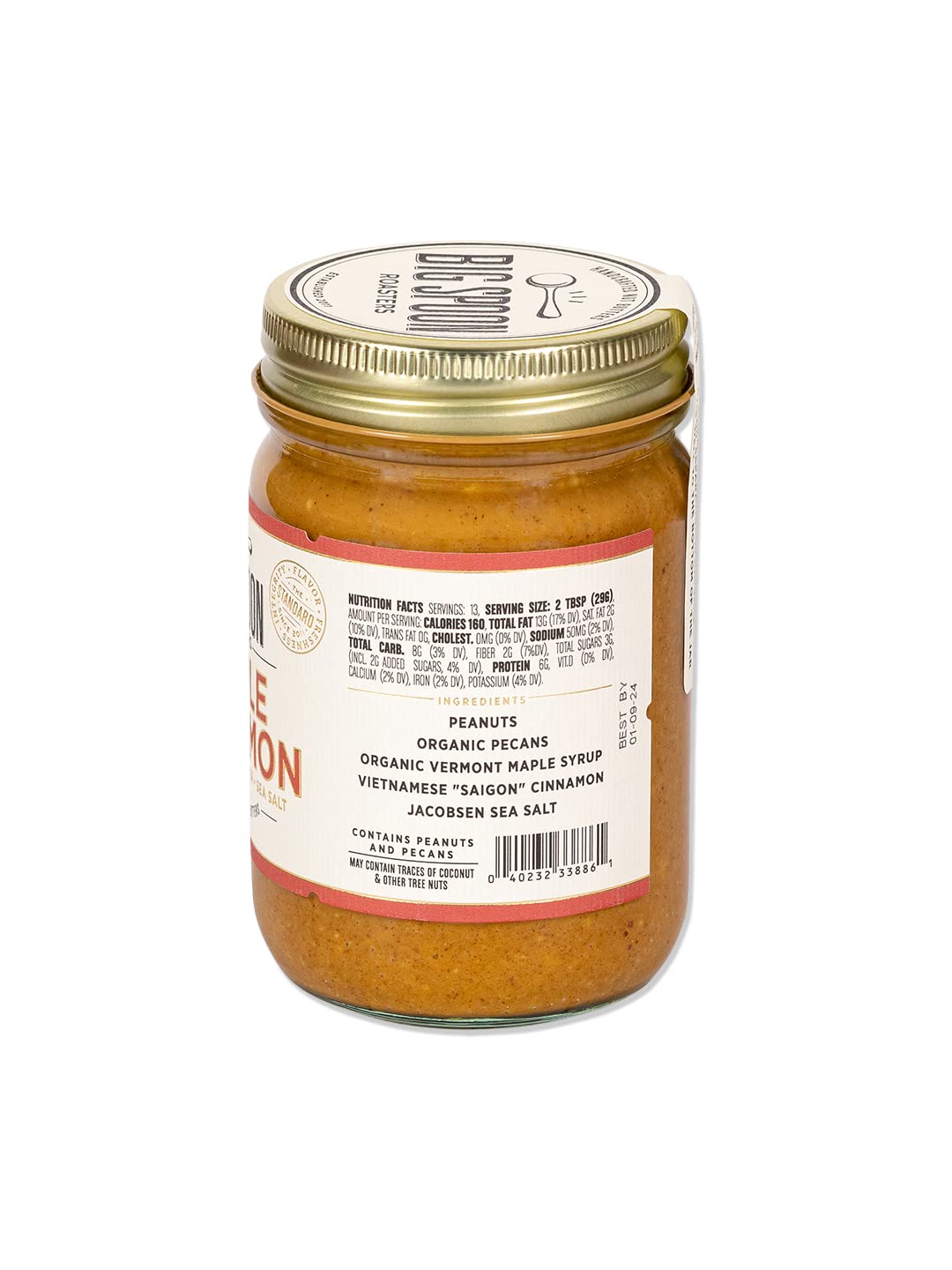 Big Spoon Roasters Maple Cinnamon Peanut & Pecan Butter - Low Sugar Peanut Butter - Creamy Peanut Butter w/Maple Syrup, Organic Peanuts & Pecans