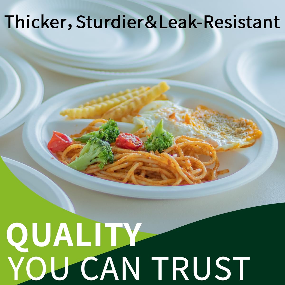 Lxins ECO 10 Inch 3 Compartment Paper Plates ?White 150 Pack?, Compostable Divided Plates, 100% Sugarcane Bagasse, Heavy Duty Disposable Plates