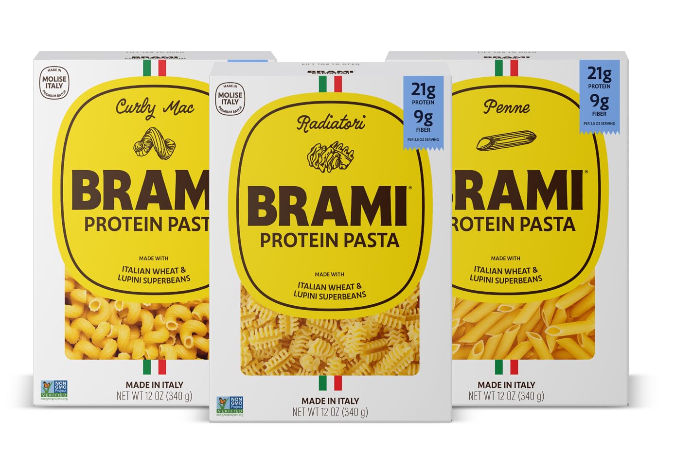 Brami Italian Protein Pasta, Variety | Low Carb | High Fiber | High Protein | Non-GMO | Keto | Made in Italy | Dry Pasta | Semolina | Fortified
