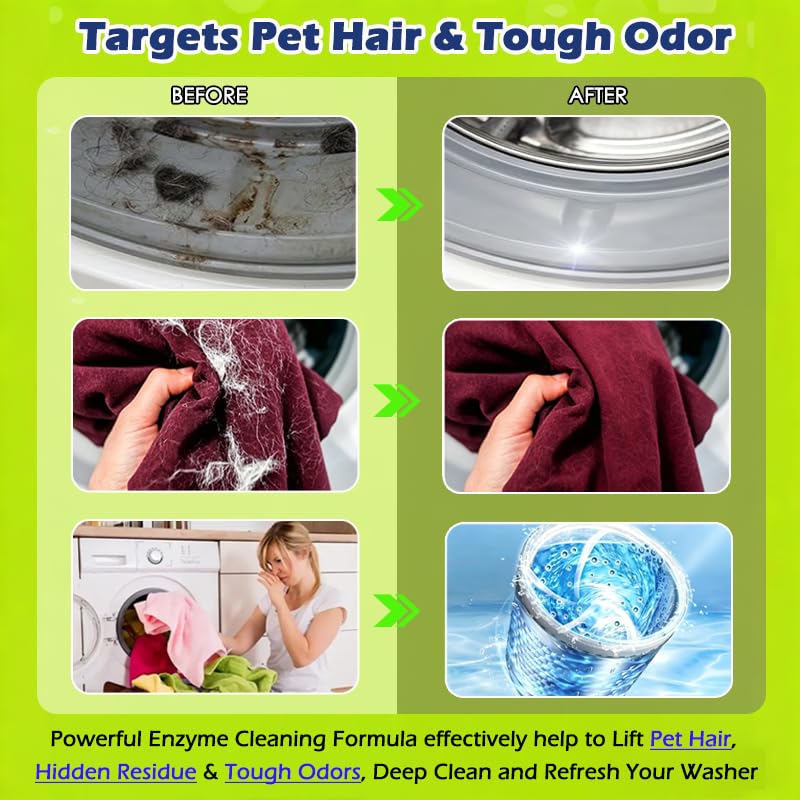 Enzyme Washing Machine Cleaner Tablets for Pet Owners, [2X Power] Washer Cleaner Pet Odor Remover, Deep Clean Washing Machine Pet Hair Remover