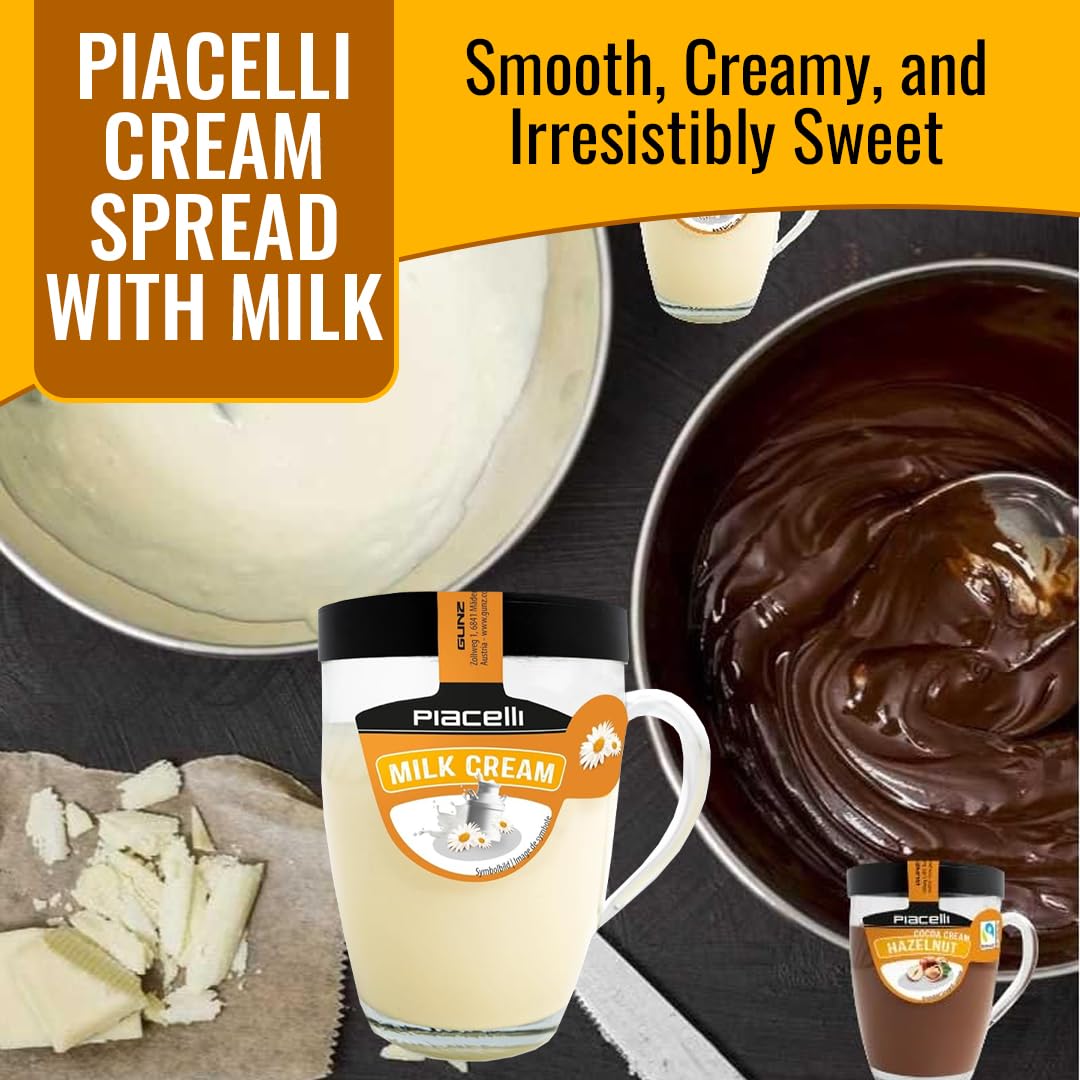 Piacelli Cream Spread with Milk 300g - Smooth & Creamy Milk-Based Spread in A Special Glass Cup for Toast, Bread, Or Pastries - Coconut Spread Ideal