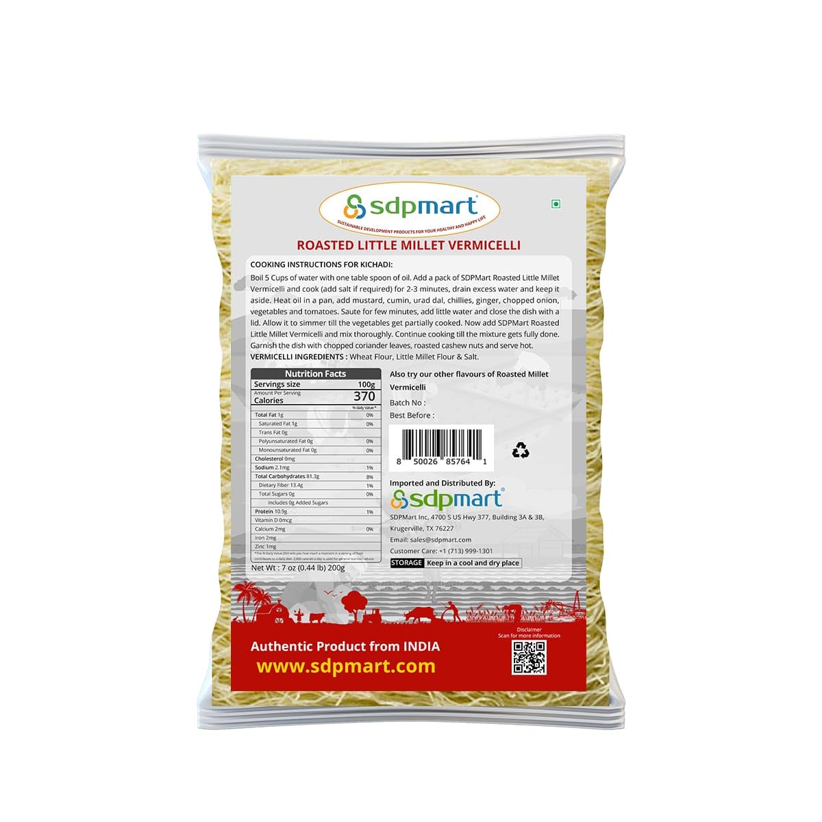 SDPMart Roasted Little Millet Vermicelli | Pack of 4 | 7 oz (200g ) each | Native Variety | No Maida | No Preservatives |