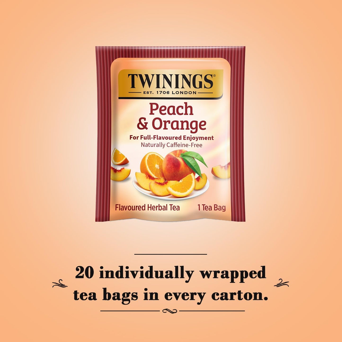 Twinings Peach & Orange Herbal Tea 2-Pack (20 Tea Bags Ea) - Naturally Caffeine-Free Sweet & Juicy Tea + Reusable Tea Bag Holder