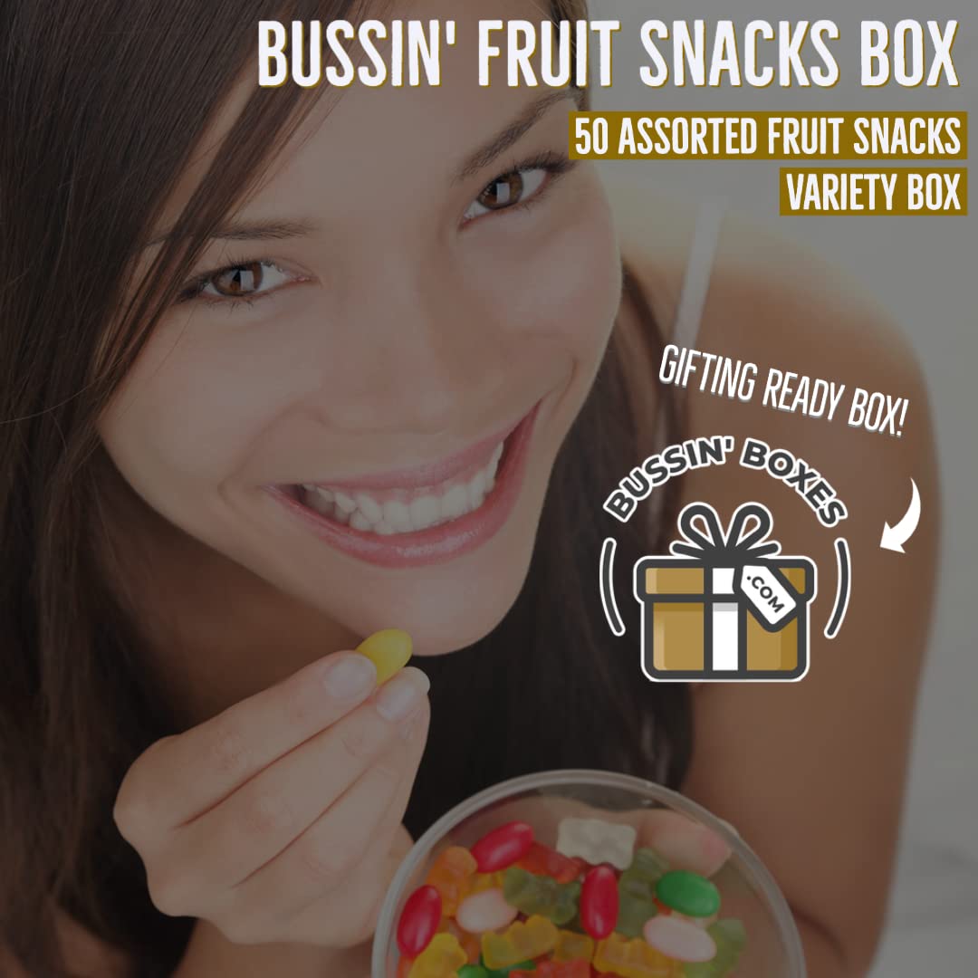 Fruit Snacks Bulk Pack - 50 Count Individually Wrapped Pouches - Shelf-Stable Snack for Kids and Adults - Assembled by Bussin Boxes