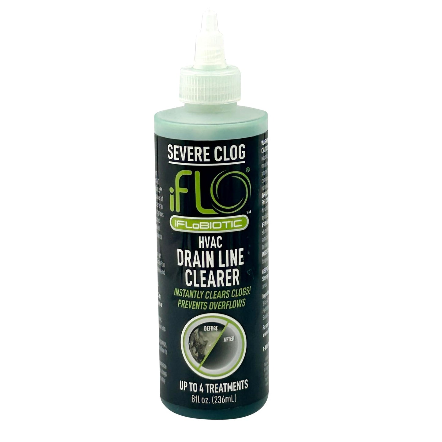 iFLO® Severe Clog Relief™ - 5X A/C Drain Line Cleaner Concentrate - Heavy-Duty HVAC System Solution for Tough Clogs & Buildup - Professional Liquid
