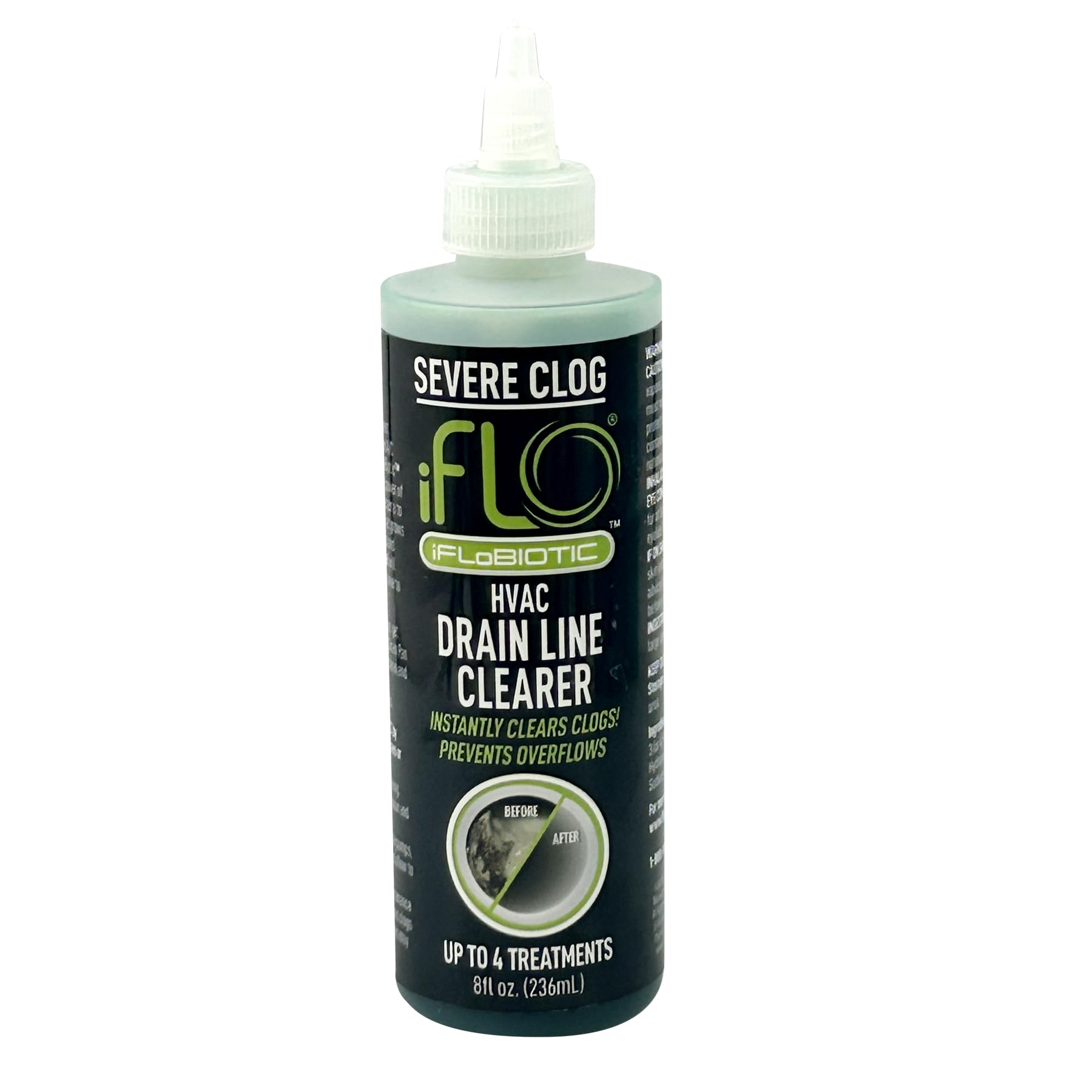 iFLO® Severe Clog Relief™ - 5X A/C Drain Line Cleaner Concentrate - Heavy-Duty HVAC System Solution for Tough Clogs & Buildup - Professional Liquid