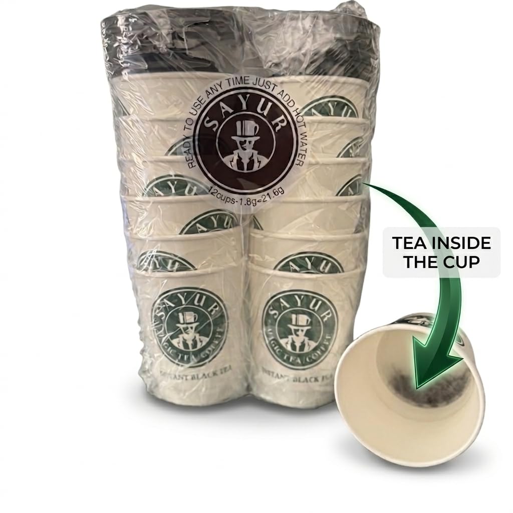 Tea inside the Cups, just add Hot water By SAYUR, 8 Oz, 12 Cups (Earl Grey Black Tea) ready to use
