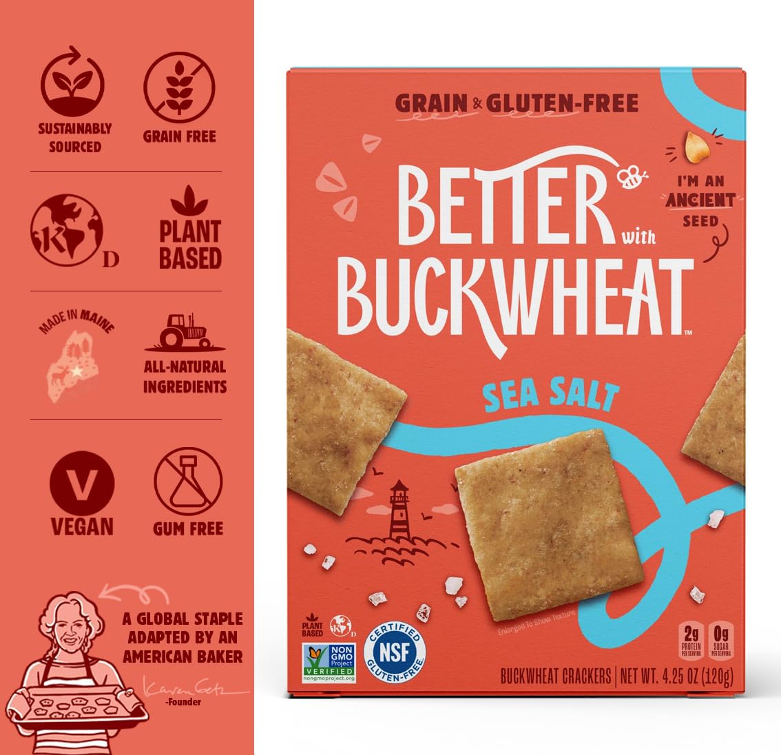Better with Buckwheat Sea Salt Gluten-Free Crackers - Healthy Snack Crackers, Grain-Free, Non-GMO, Sugar-Free - Pair with Cheese, Hummus & Dips - 1