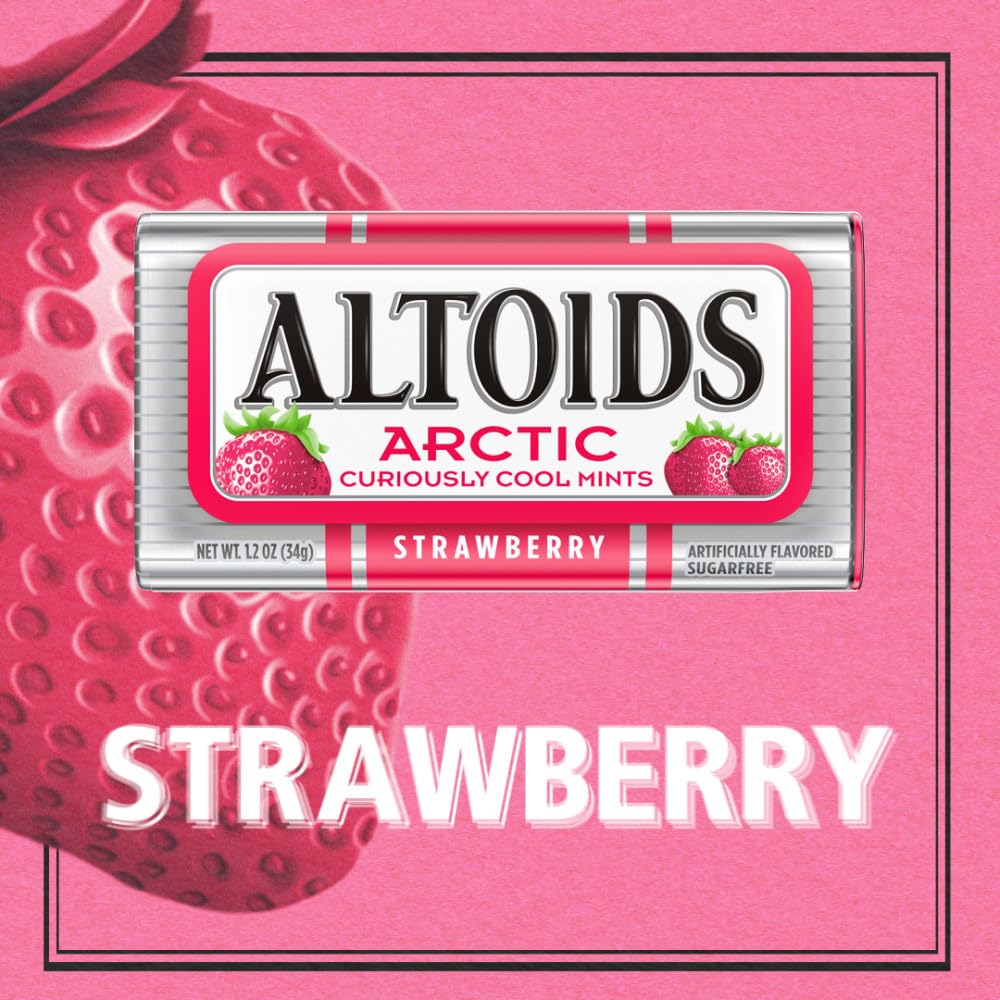 ALTOIDS Arctic Strawberry Breath Mints Hard Candy Bulk, 1.2 oz Tin (Pack of 8)