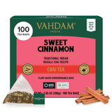 VAHDAM, Sweet Cinnamon Tea Bags (100 Pyramid Tea Bags) Non GMO, Gluten Free, No Artificial Flavor | Cinnamon Masala Chai Tea Bags | Whole Leaf Tea