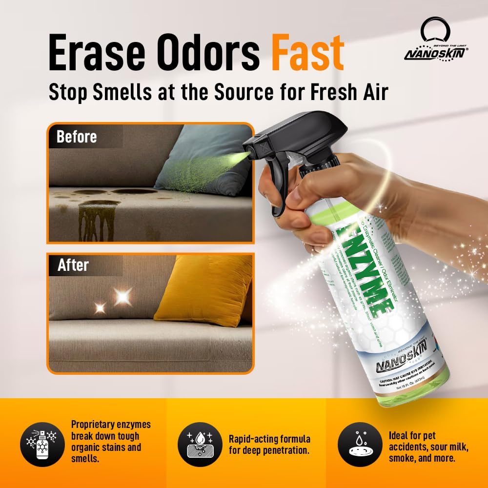 Nanoskin ENZYME Multi-Purpose Cleaner & Odor Eliminator 1 Gallon - Removes Complex Organic Stains, Dirt, Grease, and Grime from Multi Surfaces |