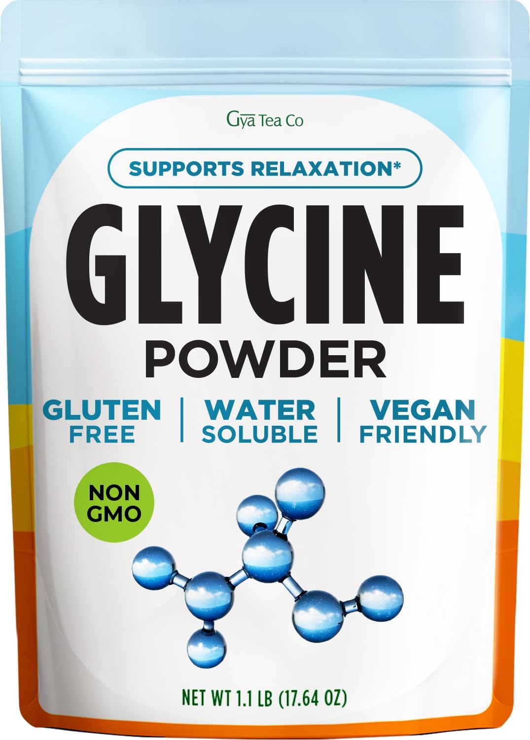 Gya Tea Co Glycine Powder 1.1lb (17.64 oz) - Promotes Restful Nights & Relaxation, Collagen Support - Unflavored & Gluten-Free, Naturally Sweet, Water