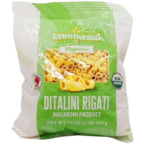 L'Oro Del Sud Organic Ditalini Pasta, 100% Durum Wheat, Ditali Italian Pasta, Tubetti Premium Quality Product of Italy, 16 Ounce (Pack of 4)