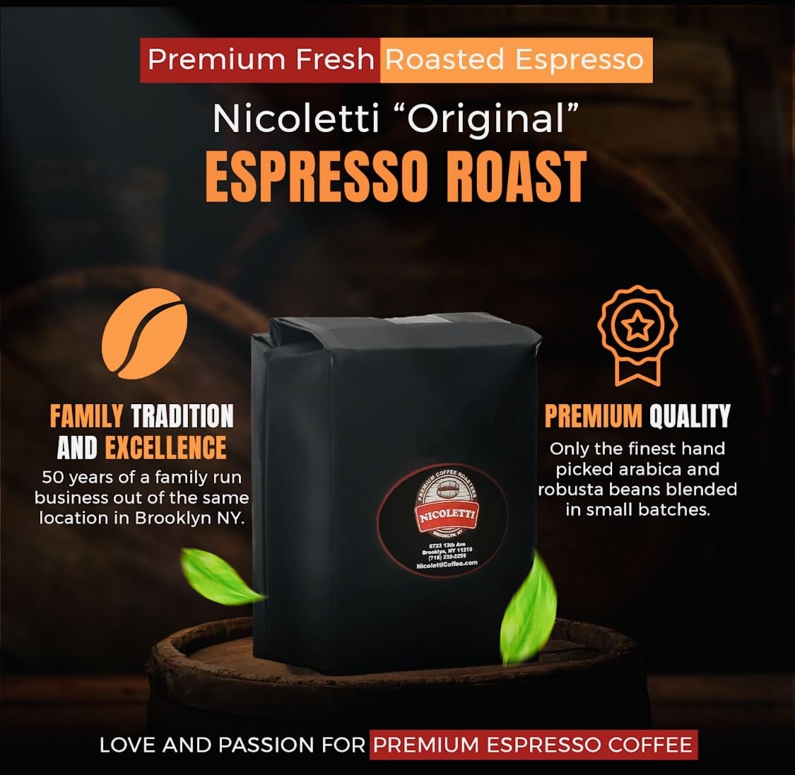Nicoletti Coffee Espresso Roast Beans 5lb(Made in Brooklyn NY since 1972) Fresh Roasted Espresso beans with Date Stamp.