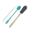 LeMuna Silicone Bottle Brush Set with Wooden Handle - Silicone Brush & Straw Cleaner for Hydro Flask, Sports Bottle, Glassware