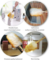 J&A Lambswool Dusters with Solid Wooden Handle, Flexible Head, Anti-Static, Comfortable Grips 17.8 inchs Long Feather Duster for Office, Home and Car