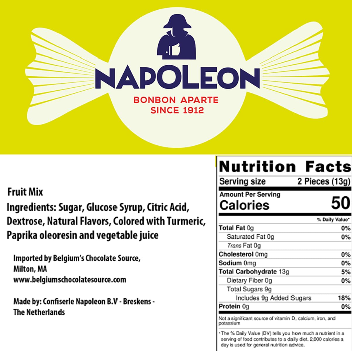 Napoleon Sour Fruit Balls Individually Wrapped Hard Candy Sour Fruit Mix Gluten-Free, Dye-Free Candy 10 Ounces