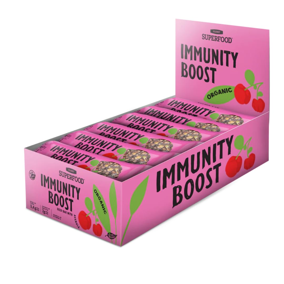 Immunity Boost Organic Seed Bars with Acerola | Low-Calorie, High-Fiber, Plant-Based Snack | Packed with Pumpkin, Sunflower & Chia Seeds | 24-Pack