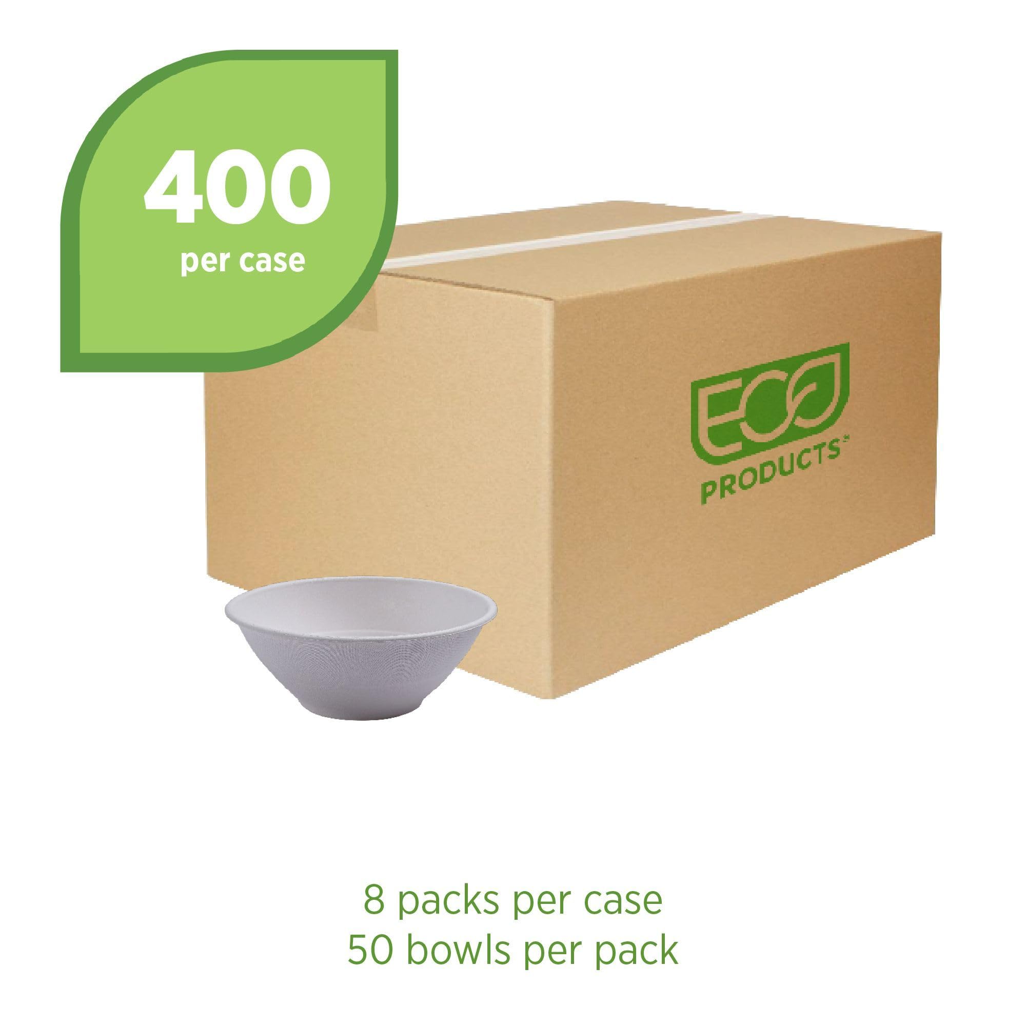 ECO PRODUCTS Compostable 32oz Molded Fiber Wide Bowls, Case of 400, Vanguard WorldView, Disposable, White, No PFAS, Lid Available, Tree-free