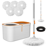 Spin Mop Bucket with Wringer System Extended Mop Handle 61?Mop and Bucket for Floors Cleaning with 5 Replacement Head Refill 1 Cleaning Brush Head