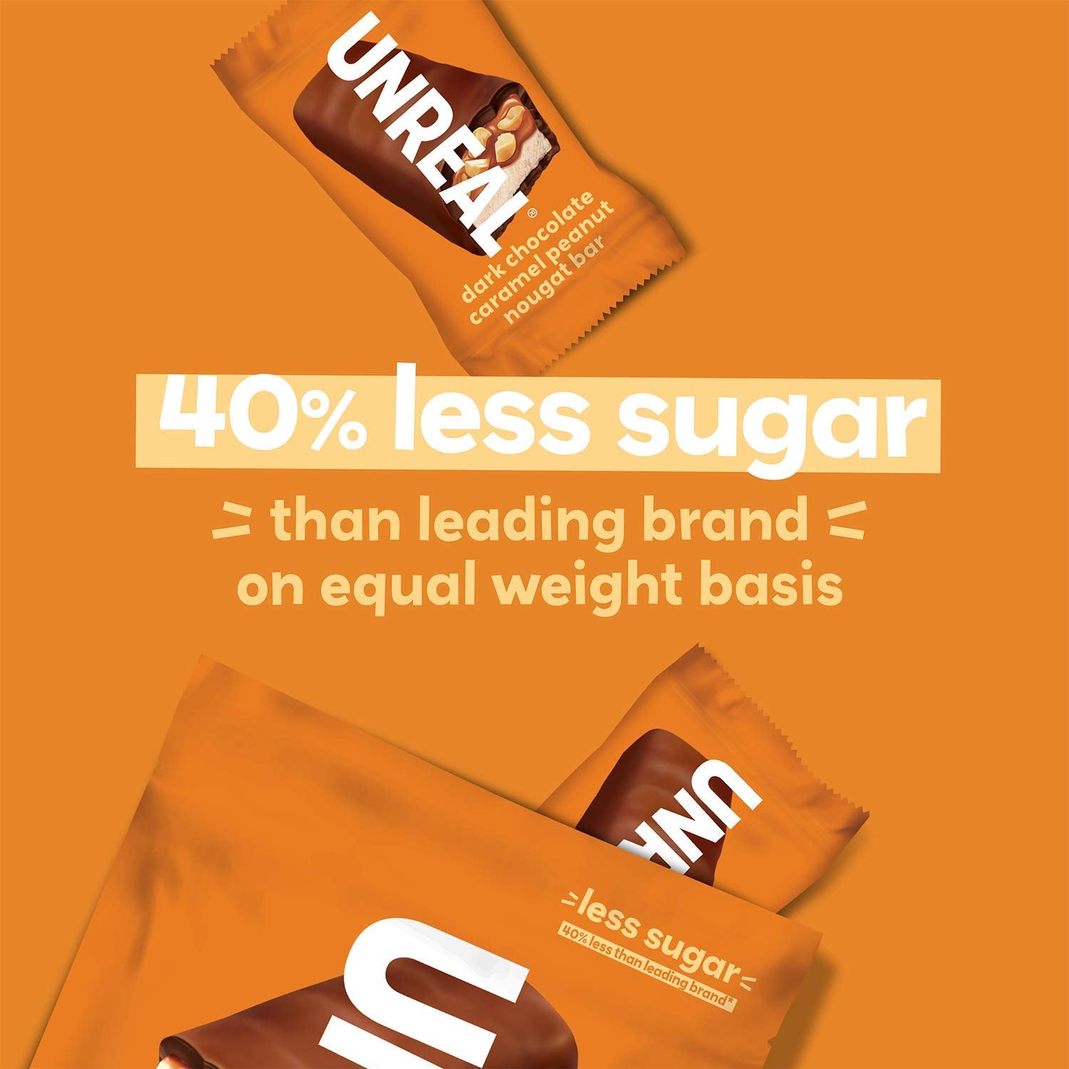 UNREAL Dark Chocolate Caramel Peanut Nougat Bars (1 Bag), 70% Organic Ingredients, Fair Trade, Non-GMO, No Corn Syrup, Sugar Alcohols, Soy, 3.4oz