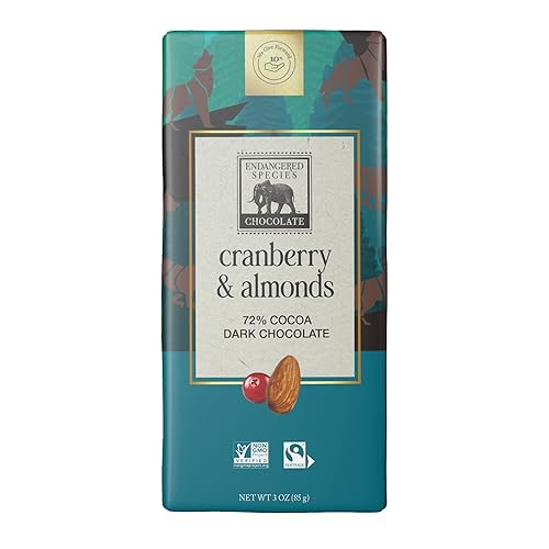 Endangered Species Dark Chocolate Bar w/Cranberries & Almonds (72% cocoa)