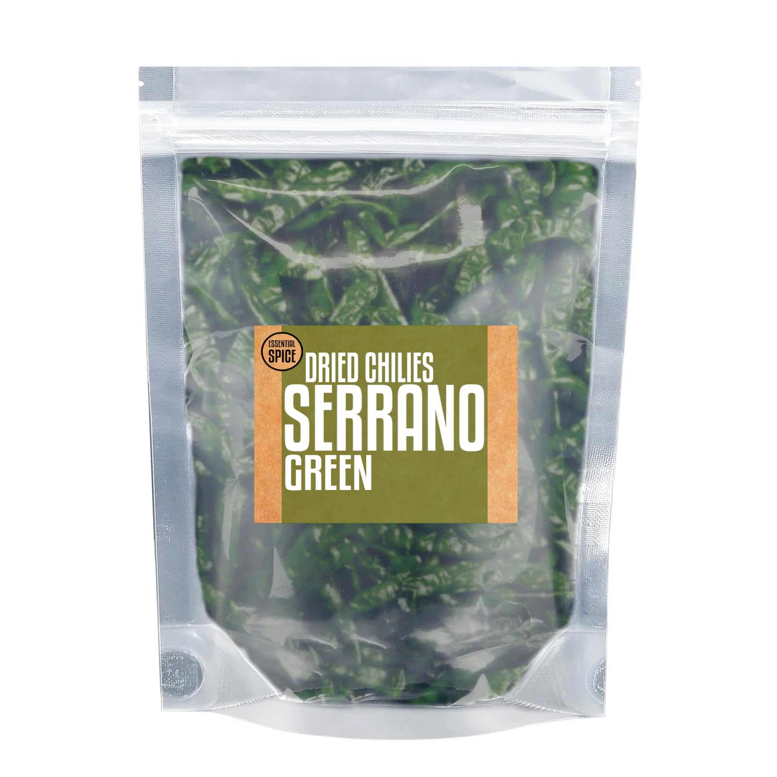 Essential Spice Dried Green Serrano Chilies - Bright, Fresh Heat with Grassy, Earthy Flavor - Whole Dried Pods for Salsas, Sauces, Pickling & Mexican