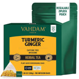 VAHDAM Organic Turmeric Ginger Herbal Tea Bags (100 Pyramid Tea Bags) Caffeine Free, Non GMO | 100% Pure Herbal Blend - Savory & Spicy, Plant-Based