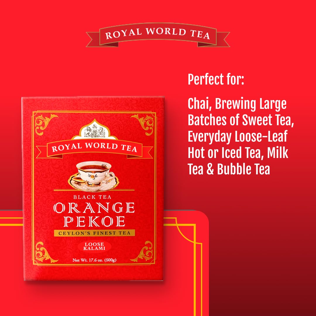 Royal World Black Tea Orange Pekoe Kalami Ceylons Finest, Natural Aroma and Bright, Golden Color, 17.6 oz