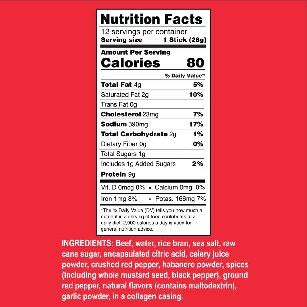 Ostrim Beef Snack Sticks, 1oz, High Protein, Keto & Paleo Friendly, Sugar Free, Gluten Free, No MSG, No Nitrates (Pack of 12) (1 oz, Habanero)