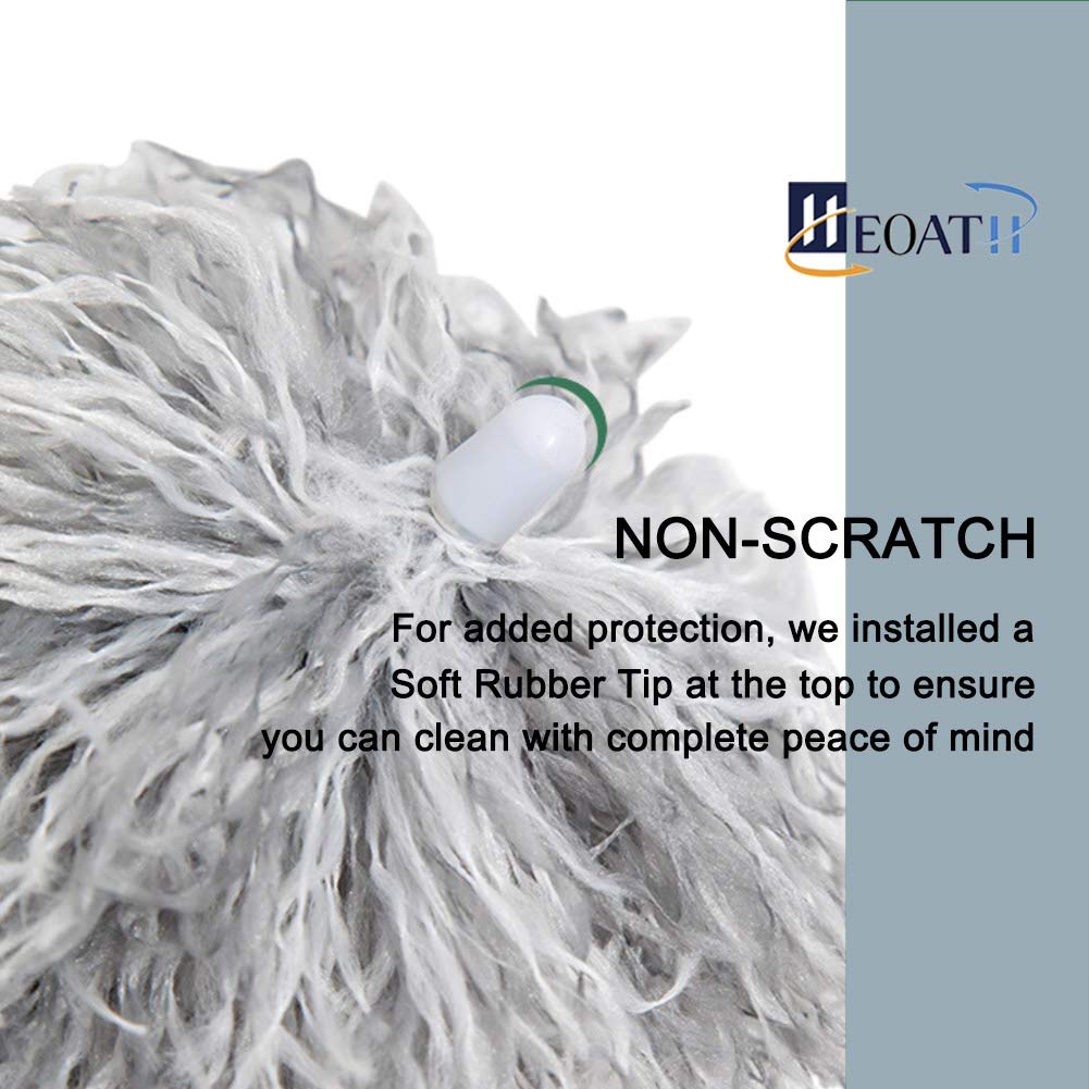 HEOATH Microfiber Feather Duster with Extendable Pole, 30-100 inches Extra Long Cobweb Duster for Cleaning, Bendable Head, Non-Scratch, Washable