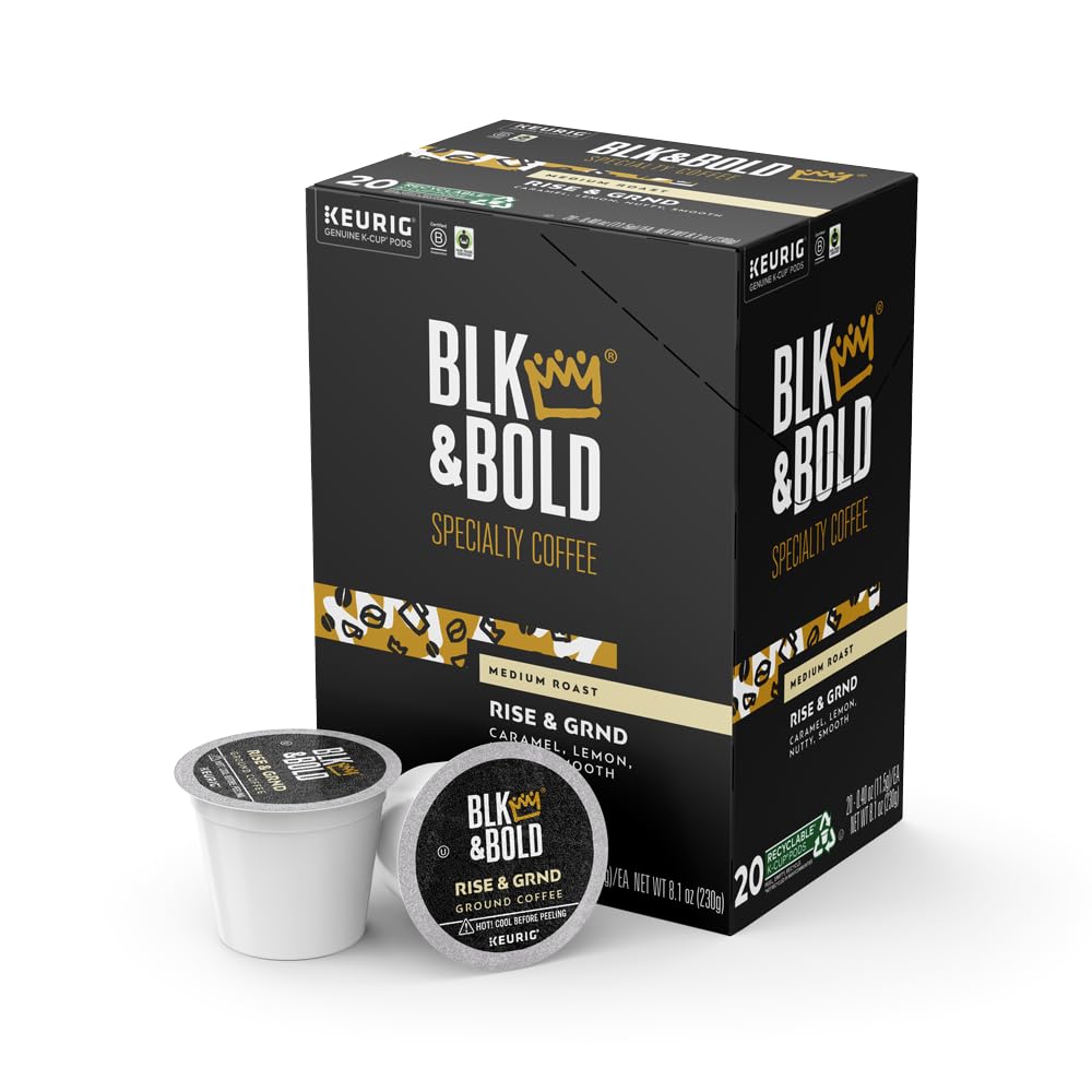 BLK & Bold Rise & GRND, Keurig Single Serve K-Cup Coffee Pods, Premium Medium Roast, 100% Arabica Beans, 20 Count