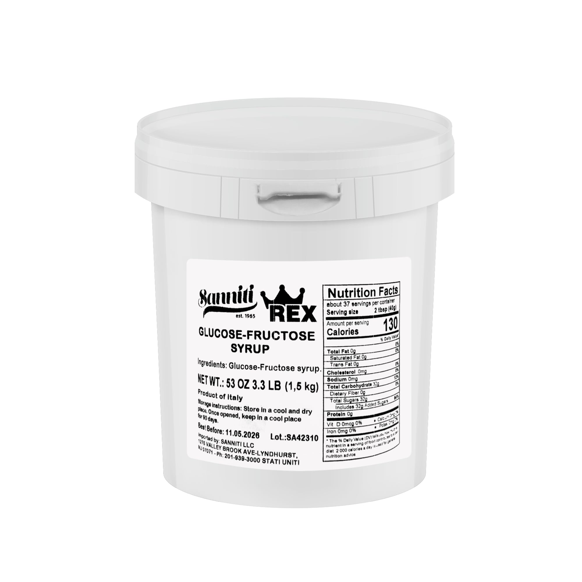 Rex Glucose Fructose Syrup | Product of Italy | Perfect for Baking, Confectionery, Beverages, Sauces, and More, 3.3 Lbs (1.5 kg)