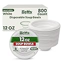 Betta 12 Oz Disposable Plastic Soup Bowls, White, 800 Count, Bulk Case for Schools, Breakrooms and Cafeteria, Microwave Safe (8 Pack Per Box x100)
