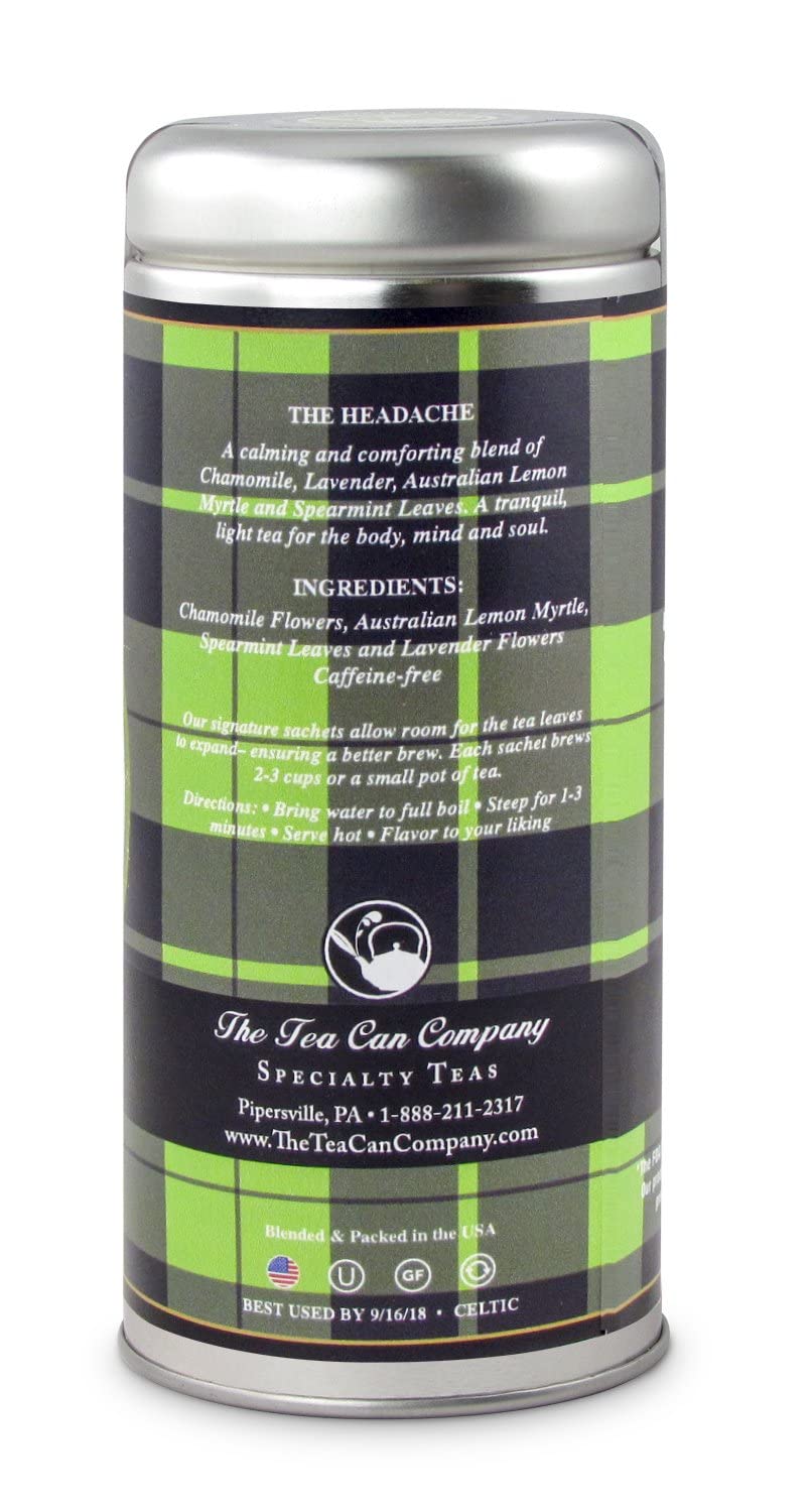 Headache Relief Tea by La Tea Dah, Relaxing Tea Made with Organic Chamomile Flowers, Lemon Myrtle, & Spearmint Leaves, Herbal Tea Bags for Natural