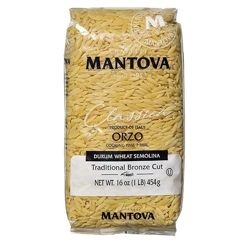 Mantova Italian Bronze Die Orzo Pasta - 100% Durum Wheat Semolina Bronze Die Orzo - 16 Oz - Product Of Italy (Pack of 6)