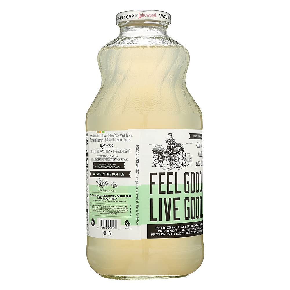 Lakewood Organic Pure Whole Leaf Aloe, 32 Ounce (Pack of 6)