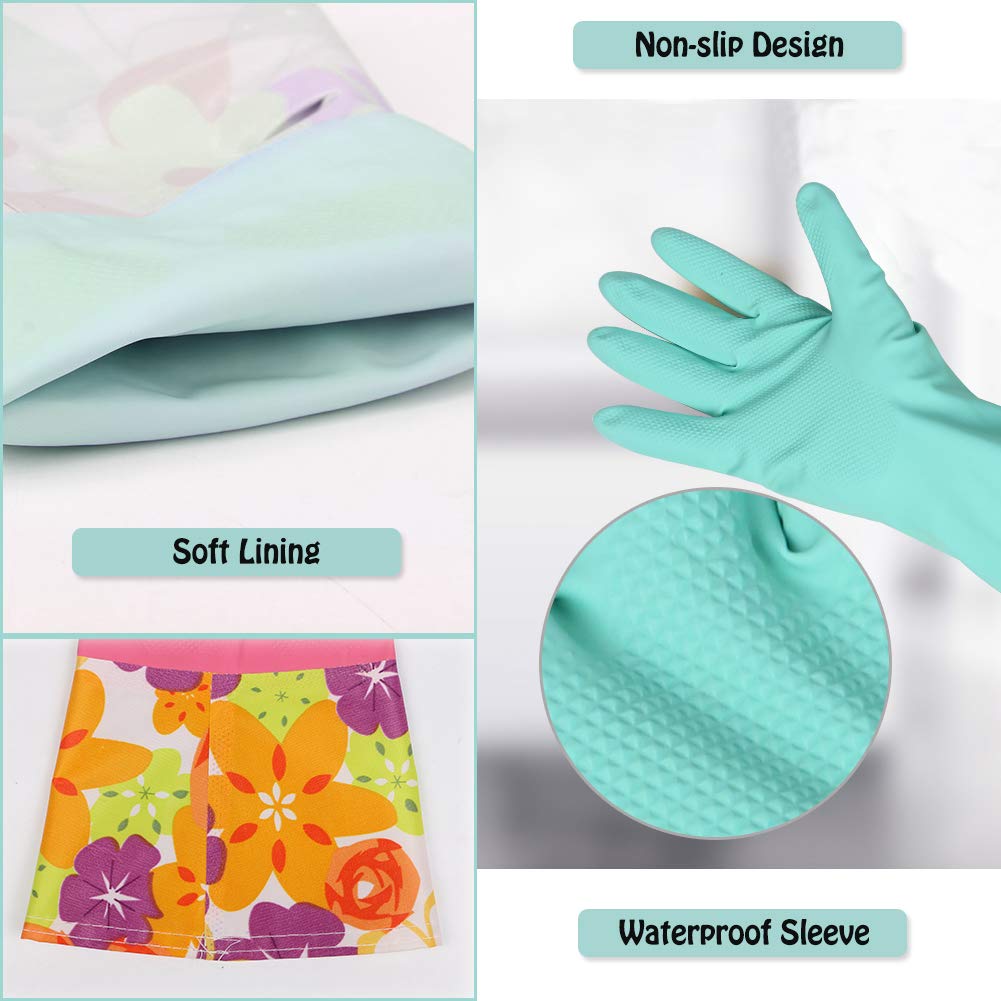 Dishwashing Rubber Gloves 3 Pairs, Aixingyun Non-Slip Household Laundry Kitchen Cleaning Gloves, Reusable PU Waterproof Latex Gloves Gift for Mom