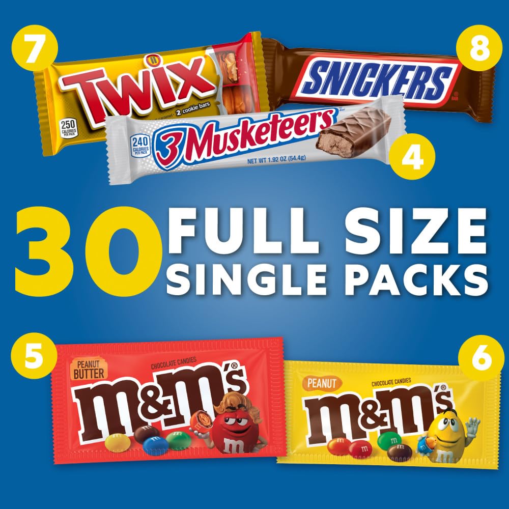MARS CHOCOLATE SNICKERS, TWIX, MILKY WAY & 3 MUSKETEERS, Bulk Milk Chocolate Full Size Candy Bars, Halloween Chocolate Candy Variety Pack, 53.68 oz