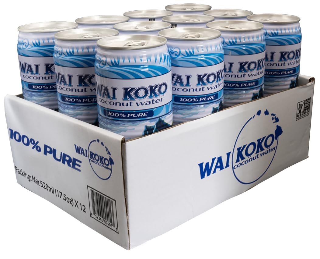 Wai Koko Coconut Water 100% Pure Coconut Water, 17.5 Fl Oz (Pack of 12)