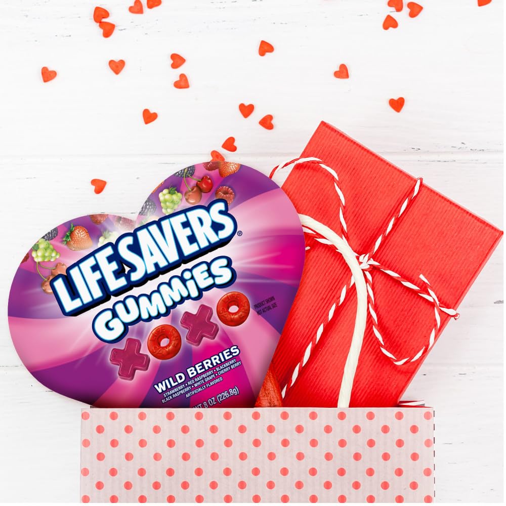 LIFE SAVERS Gummies Wild Berries Message Hearts & Rings, Valentines Day Candy, 8 oz Heart Box, Gummy Candy