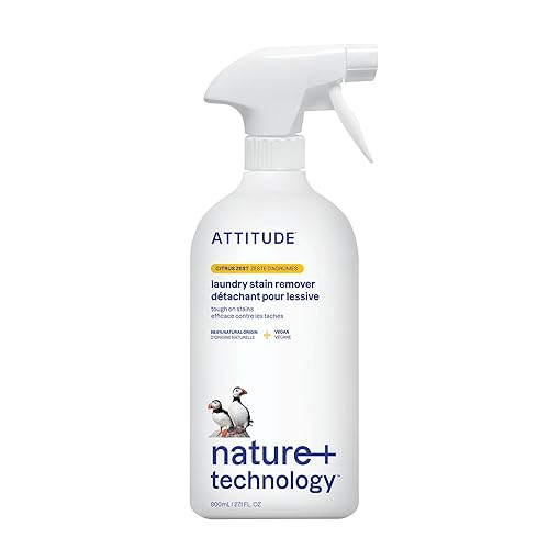 ATTITUDE Stain Remover Spray for Laundry, Removes Odors & Stains, Plant-Based & Vegan, Citrus Zest Scent, 27.1 Fl Oz