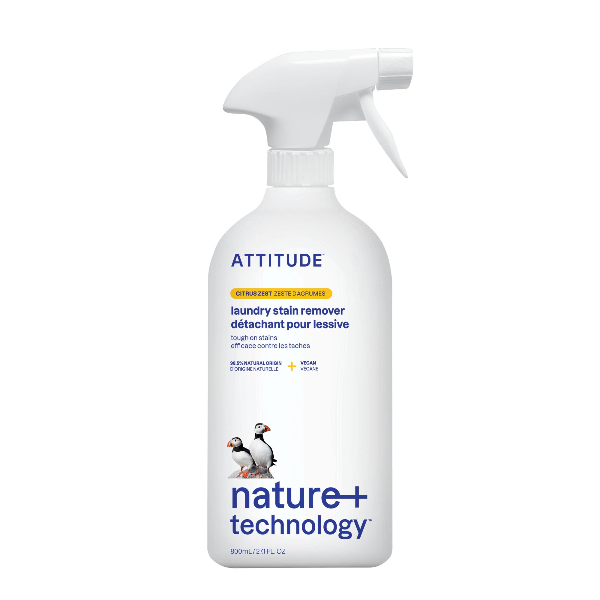 ATTITUDE Stain Remover Spray for Laundry, Removes Odors & Stains, Plant-Based & Vegan, Citrus Zest Scent, 27.1 Fl Oz
