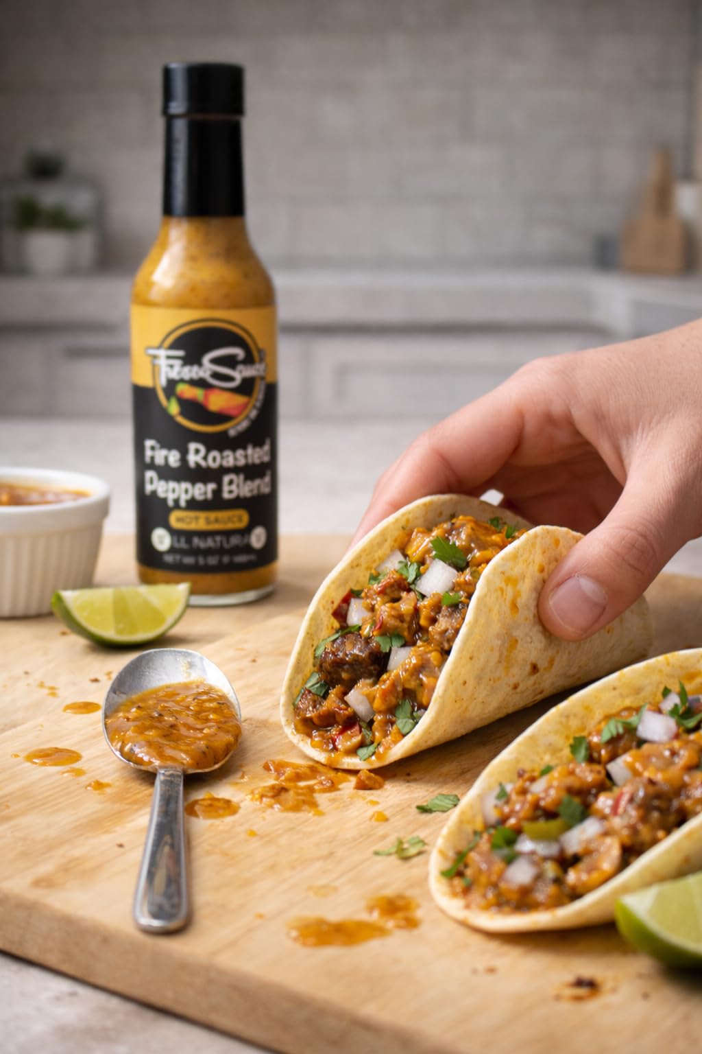 Fire Roasted Pepper Blend Hot Sauce by Fresco Sauce - Jalapeno & Serrano Peppers - Flavorful - All Natural- Vegan - Vinegar Free - Gluten Free - 5 fl