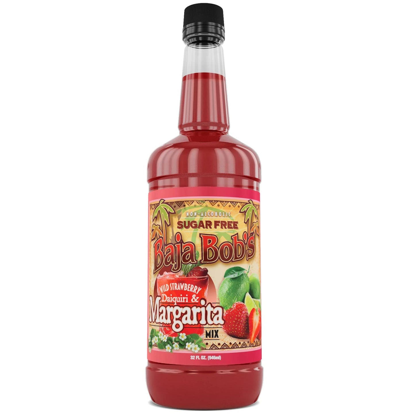 Baja Bob's Wild Strawberry Daiquiri and Margarita Mix 32oz Bottle - Sugar Free Cocktail Mixer - Keto Friendly - Low Calorie - Low Carb - Non-Alcoholic
