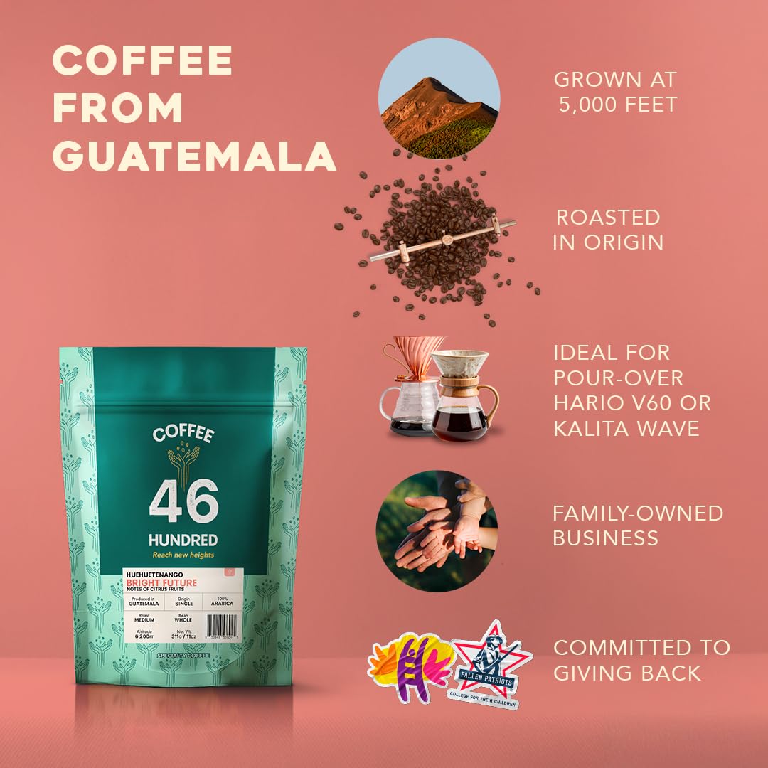 COFFEE 46 HUNDRED® Huehuetenango Whole Bean Coffee - Fresh Roasted in Origin Specialty Grade Single Origin Arabica - Medium Roast Gourmet Coffee Beans