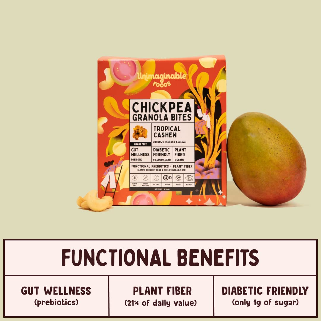 Unimaginable Granola Bites - 5 Boxes (5x 7oz Packs in Each Box) - Vegan, Non-GMO, Gluten Free, Dairy Free (Tropical Cashew)