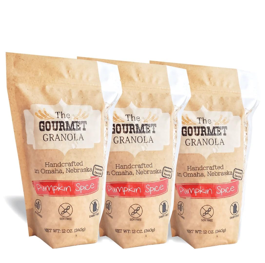 Pumpkin Spice Granola | Autumn Flavor | Gluten Free | Soy Free | Breakfast Cereal & Soup Topping | Made in Nebraska USA | 12 oz Bag | 3 Pack